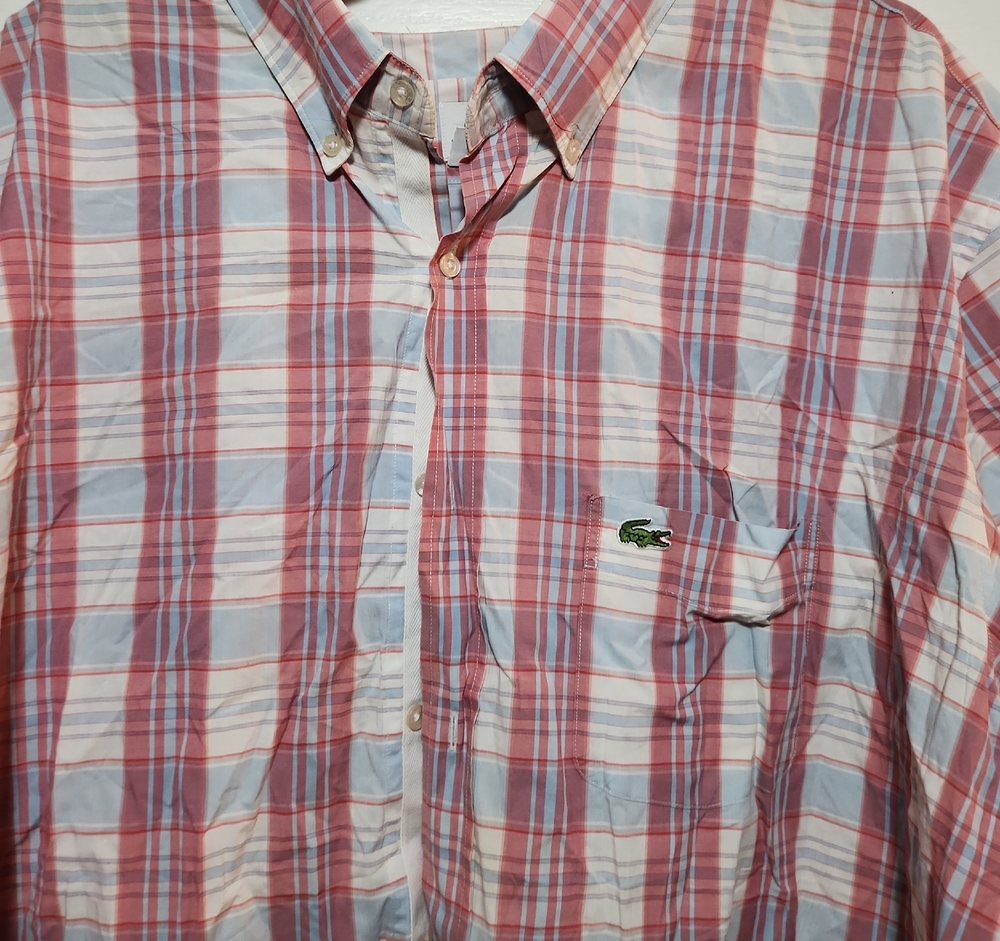 Lacoste Men's Casual Red and Blue Plaid Shirt